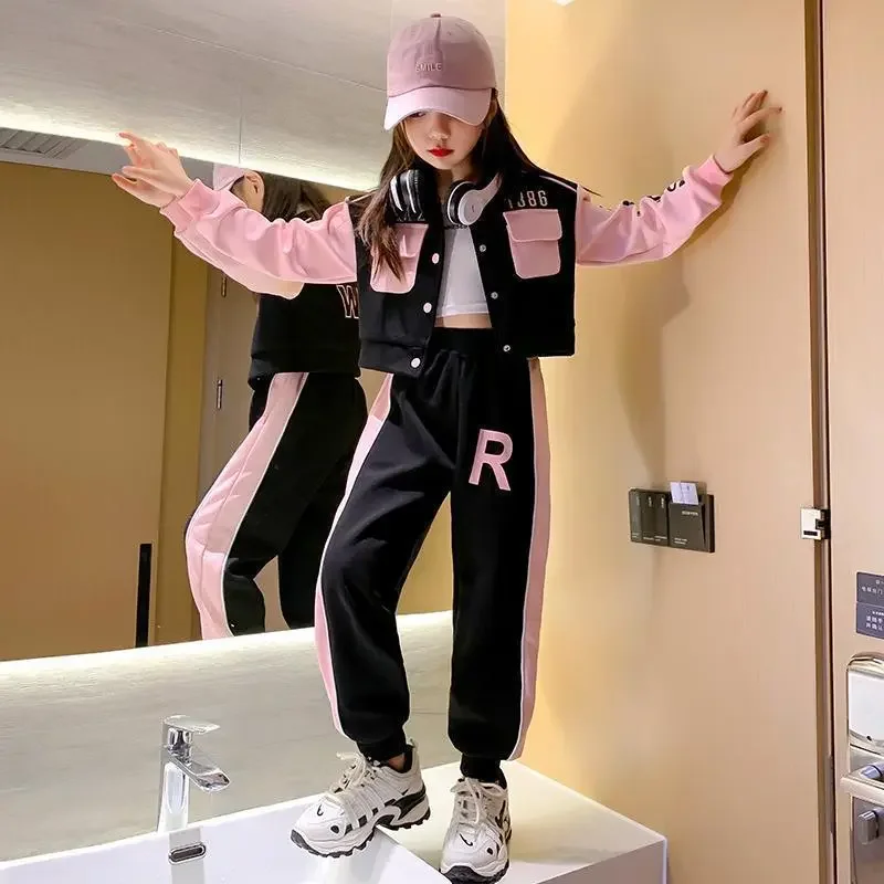 

2023 College Style Girls Autumn Suit Teen Clothes Set Korean Long Sleeve Printed Pants Outfit Children Loungewear 3-16Y