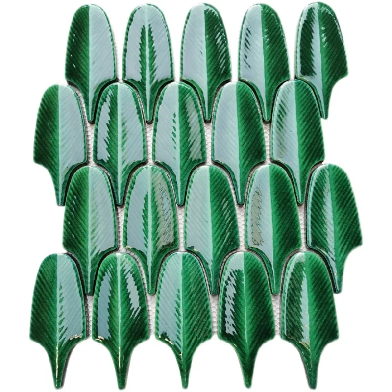 Modern minimalist dark green ceramic mosaic bathroom toilet kitchen bar ice crack tile fish bone feather brick