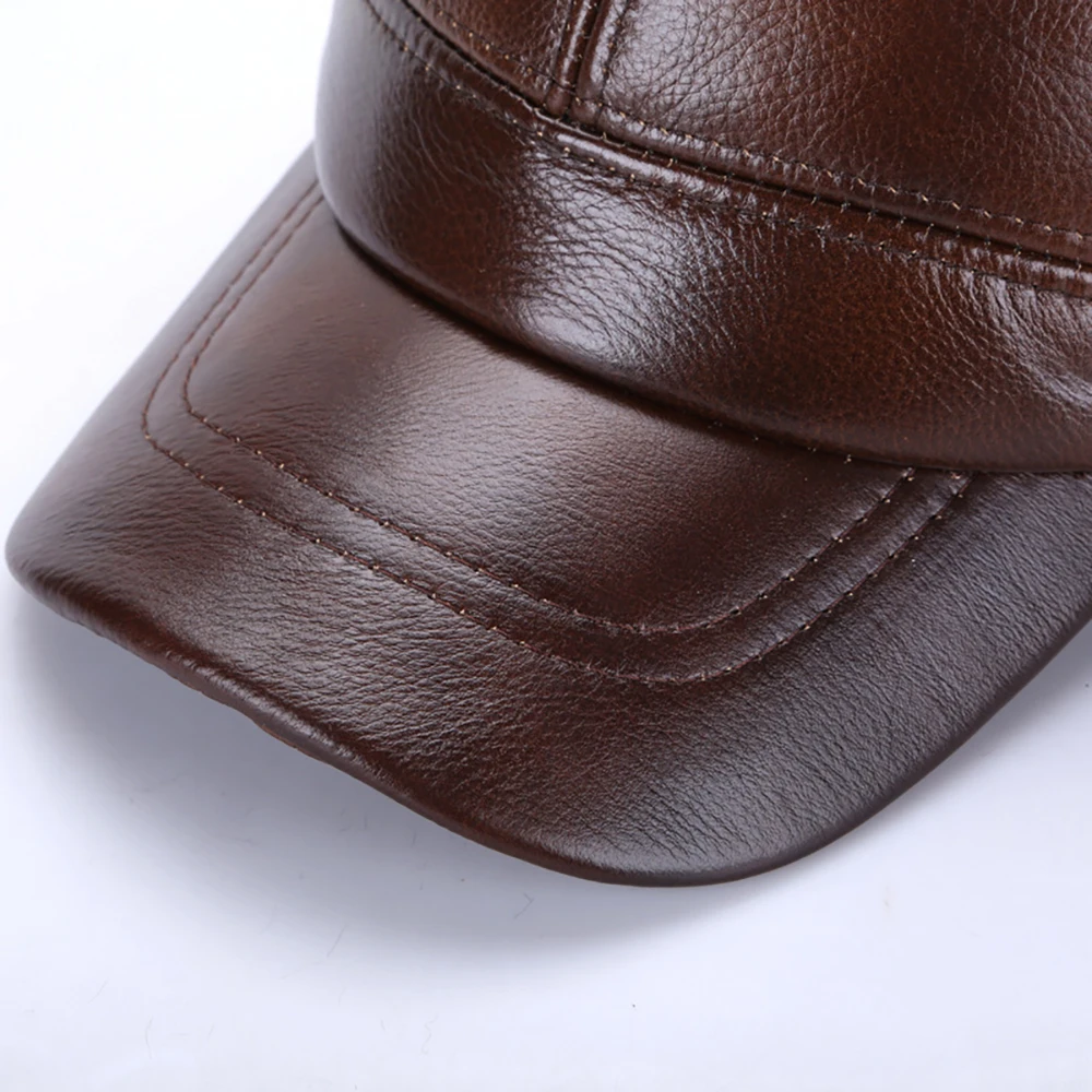 New Genuine Leather Baseball Cap Men Brand Genuine Cowhide Hat Snapback Adjustable Autumn Winter Real Leather Peaked Hats