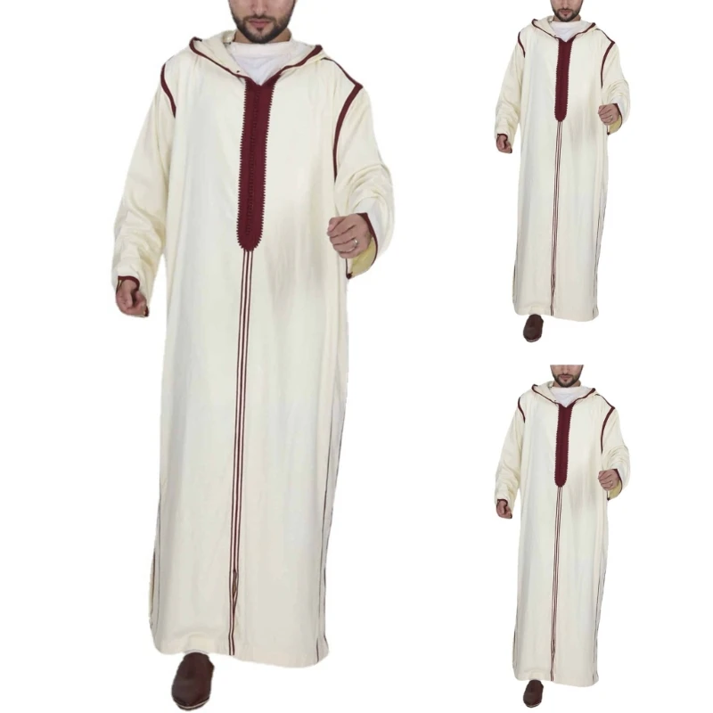 Men Robe Muslim Clothes Loose Hoodies Arab Middle Robe Durable Kaftan Muslim Thobe Dubai Long Sleeve Gown Ethnic Clothes - Image 2