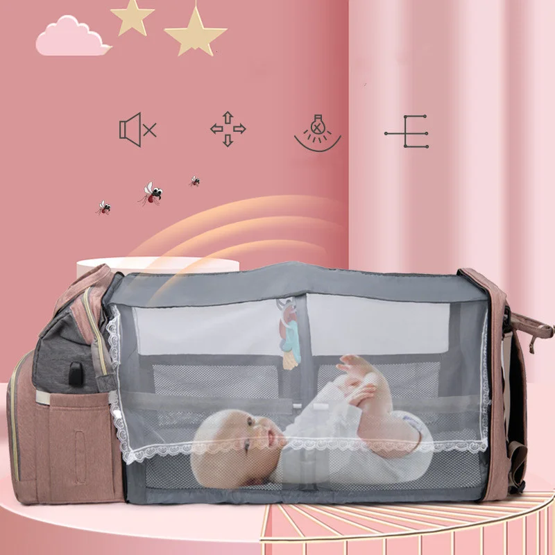 New Folding Mommy Bag Lightweight Portable Folding Crib Bed Large-capacity Baby Backpack Female Mommy Outting Bag Bolsa 2