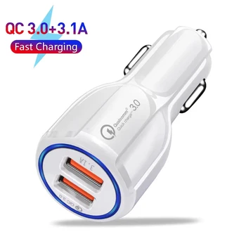 3.1A QC3.0 Caricabatteria da auto doppio USB 2 porte Display LCD Adattatore 12-24V Presa accendisigari Caricatore del telefono per auto per IPhone Samsung