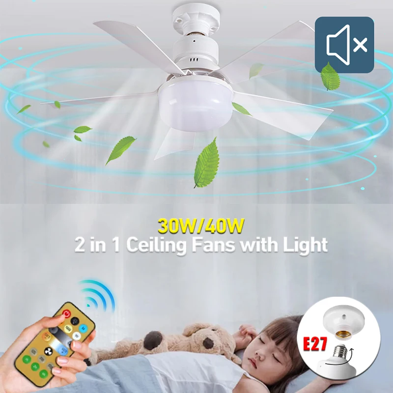 30W/40W E27 Ceiling Fan Light with Remote Dimming LED Lights Suitable Fan Intelligent Silent for Living Room Bedroom ceiling fan led ceiling fan lights led fan light