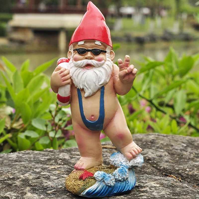 Fun Garden Gnome Statue Resin Crafts Fun White Bearded Dwarf Outdoor Decoration Crafts 2