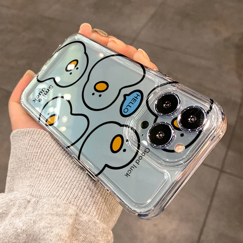 Adorable Line Duck Clear Phone Case - Transparent Protective Cover