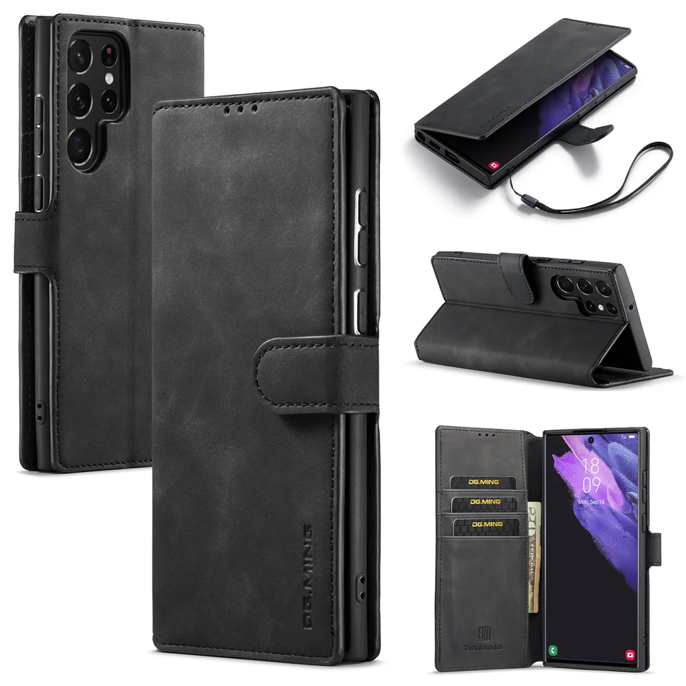 Luxury Retro Leather Wallet Case with Magnetic Clasp Flip Cover