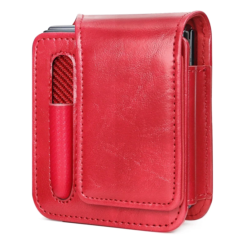 PU Leather Flip Mobile Phone Waist Bag with Pen Holder, Magnetic Closure, Blue