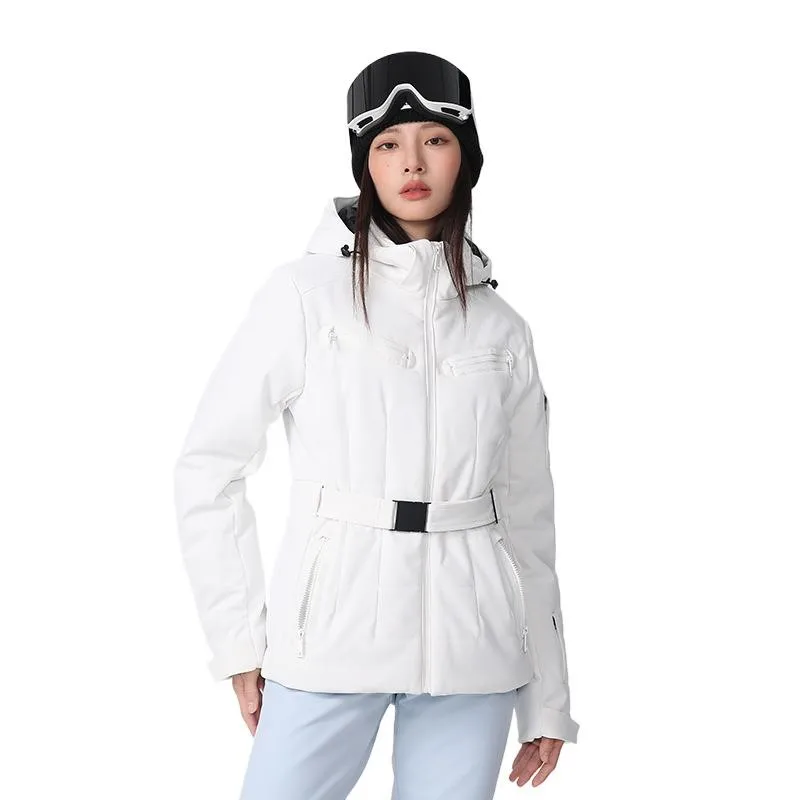 New Elastic Fabric Slim Fit Veneer Double Board Thick Quilted Ski Coat Women's Windproof Waterproof and Breathable Skiing Jacket