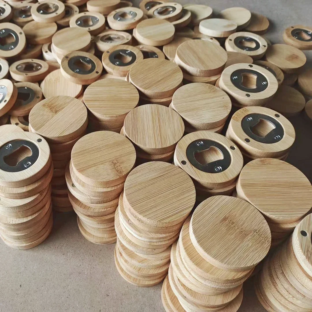 Premium Bamboo DIY Bottle Opener - Elegant Barware & Wedding Favor Accessory
