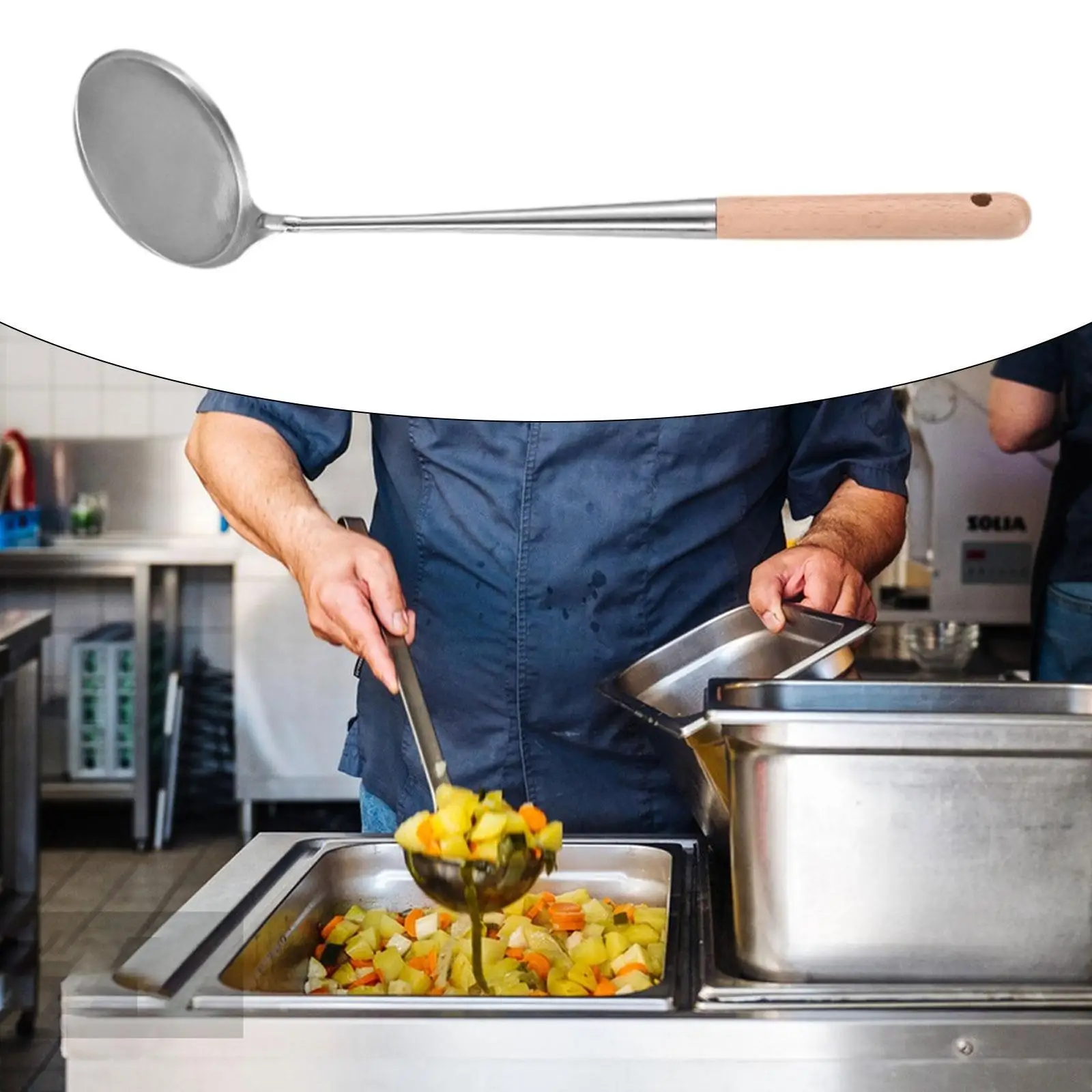 Cake Frying Spoon Rosette Maker Rustproof W/ Anti-scald Wooden Long Handle Frying Ladle Kitchen Cooking Utensil for Household