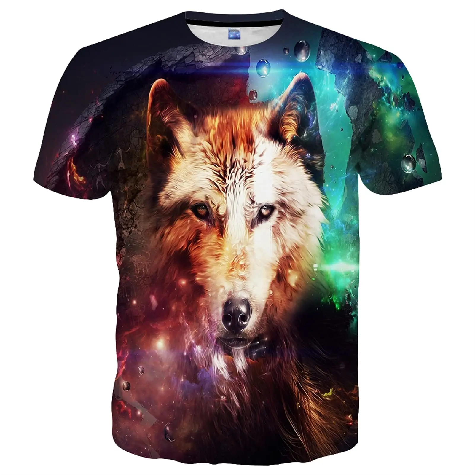 

2023 New Men's Casual Wolf T-shirt Summer Short Sleeve Personalized Universe 3D Printing T-shirt Top Art Graffiti T-shirt