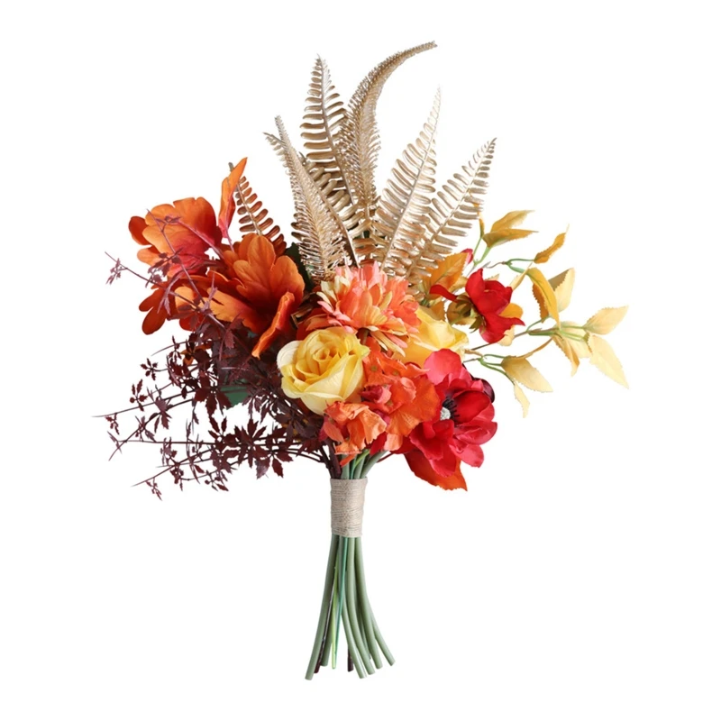 Golden Orange Artificial Flowers Arrangement Silk Bouquet Wedding Romantic Bridesmaid Bouquet