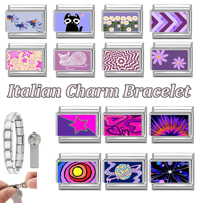 DIY Purple Charm Bracelet Stainless Steel Bangle