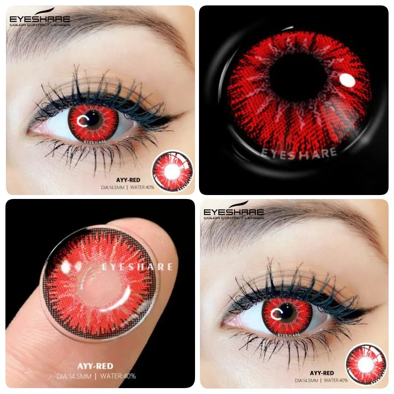 Vibrant Cosplay Halloween Contact Lenses - Anime Red & Crazy White/Black