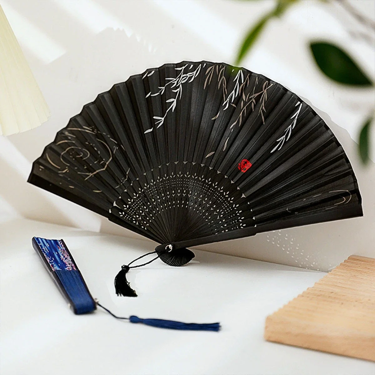 Chinese Style Black Vintage Hand Fan Folding Fan