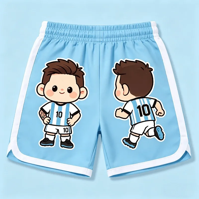2026년 여름 귀여움    10 메시 이미지 블루 축구 반바지 성인 및 어린이용 레저 스포츠 데일리 운동 반바지