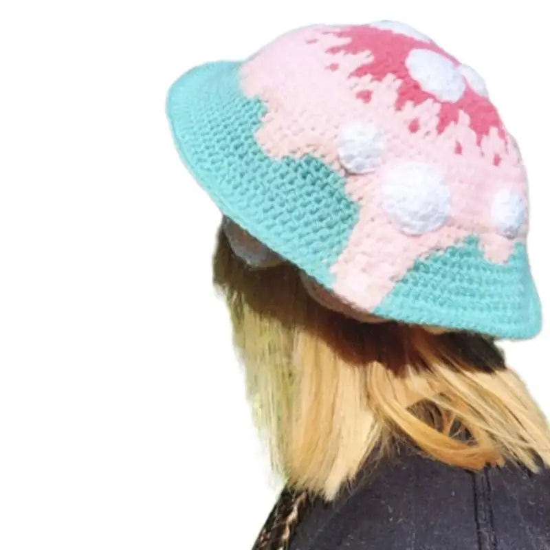 Häkeln Pilz Eimer für Frauen Atmungsaktive Soft Dome Mädchen Winter Herbst Warme Gestrickte Kopfbedeckung – Detail 8