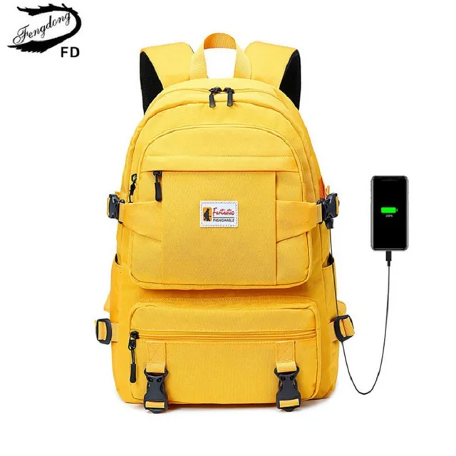 Fengdong fashion yellow backpack children school bags for girls waterproof oxford large school backpack for teenagers schoolbag 1