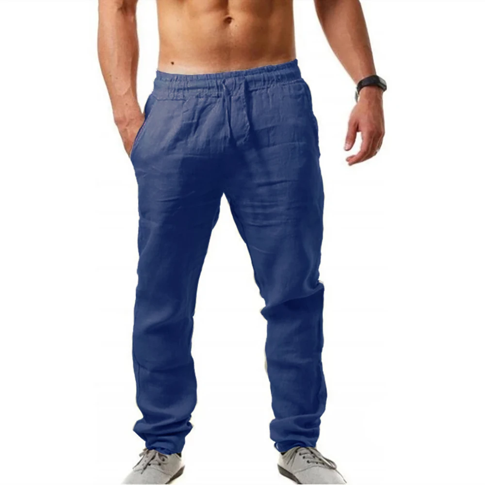 New Men's Linen Pants Male Summer Breathable Cotton Solid Color Linen Trousers Fitness Streetwear Sweatpants Male 4