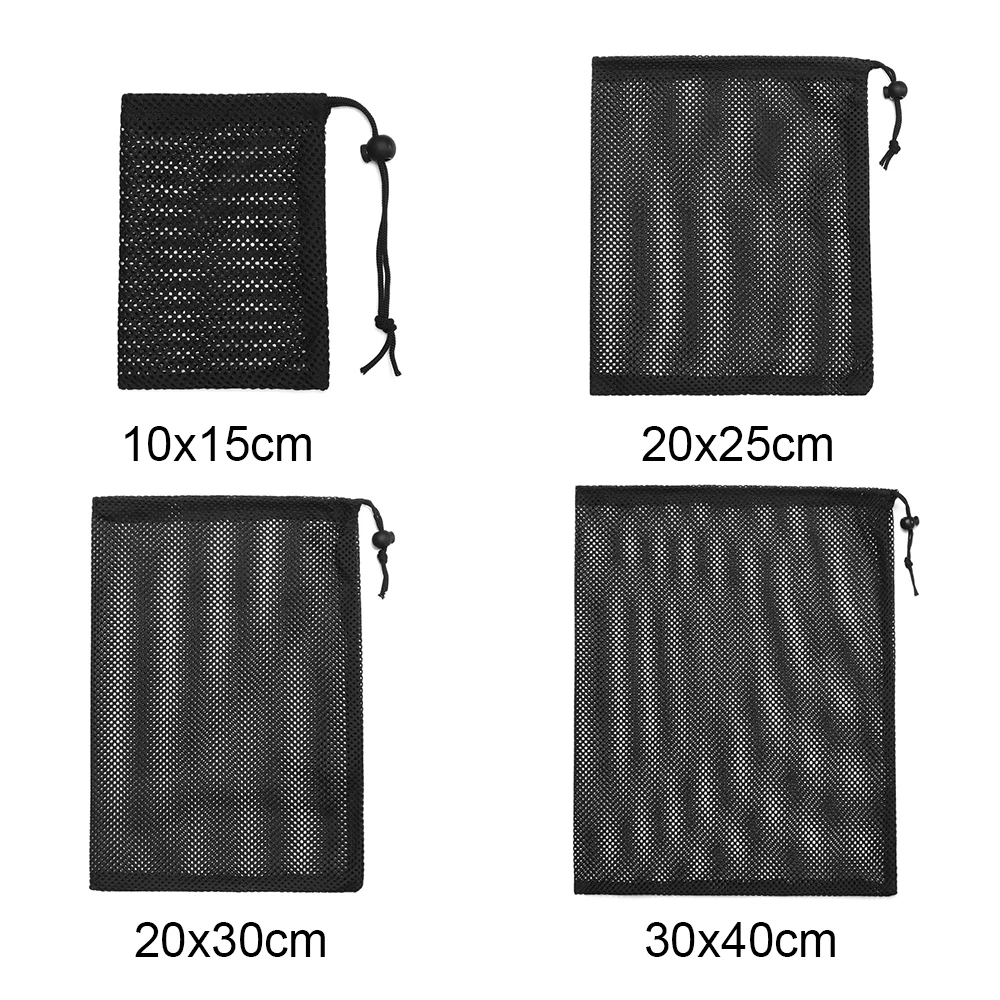 Description Picture 3 of item1 Pcs Black Durable Nylon Mesh Drawstring Bag Storage Pouch Multi Purpose Home Travel Outdoor Activity Laundry Bag Stuff Sack
