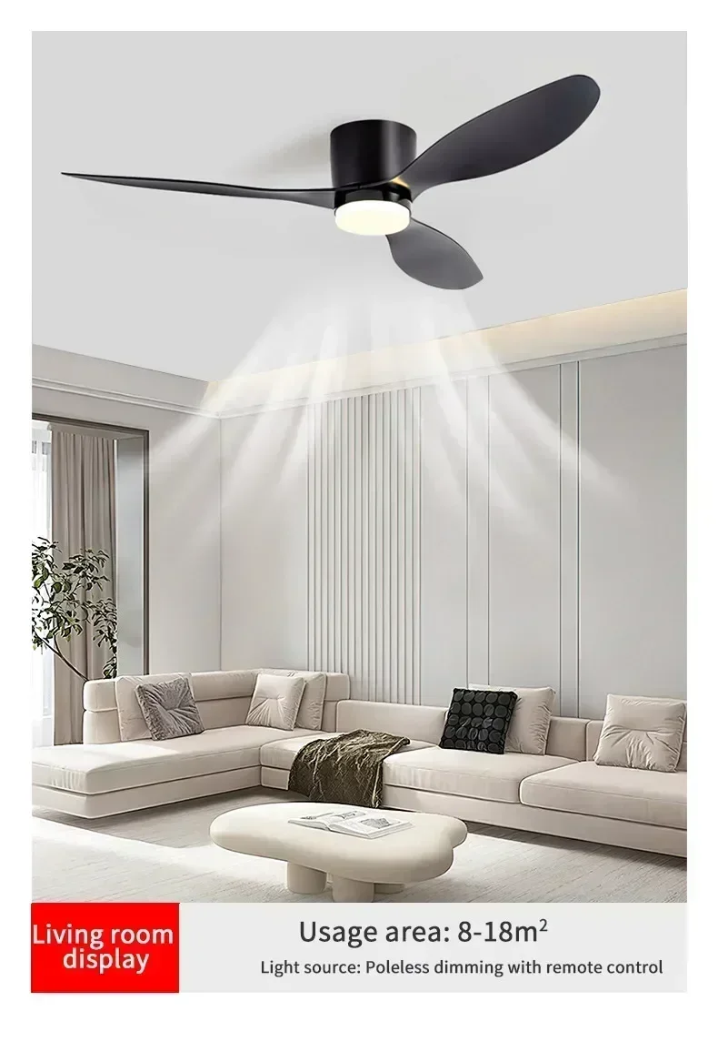 Modern Ceiling Fan with LED Light  Remote Control - High Air Volume for Kitchen Bedroom Dining Room Terrace