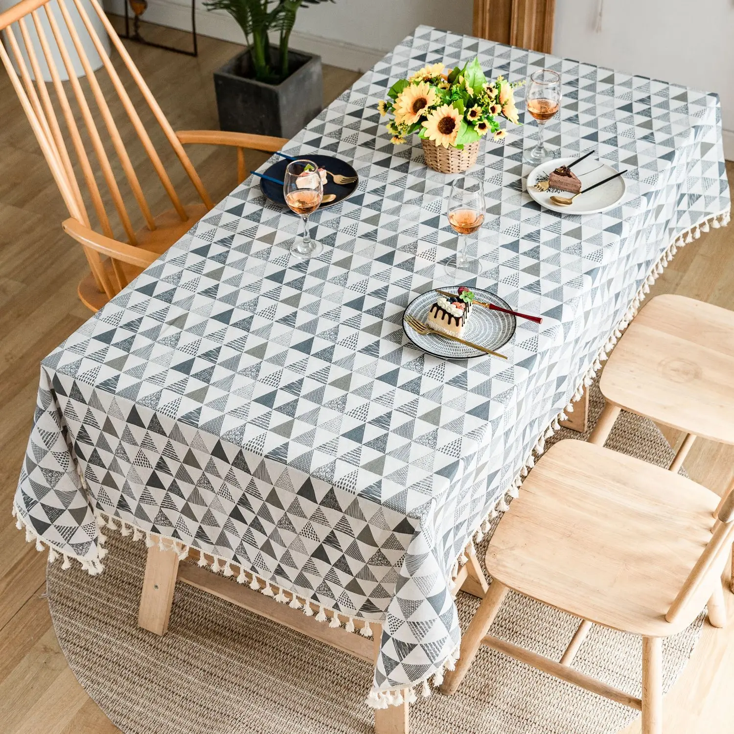 

Cotton and linen printed picnic table cloth small fresh home large coffee table cover cloth fringe polka dot tablecloth