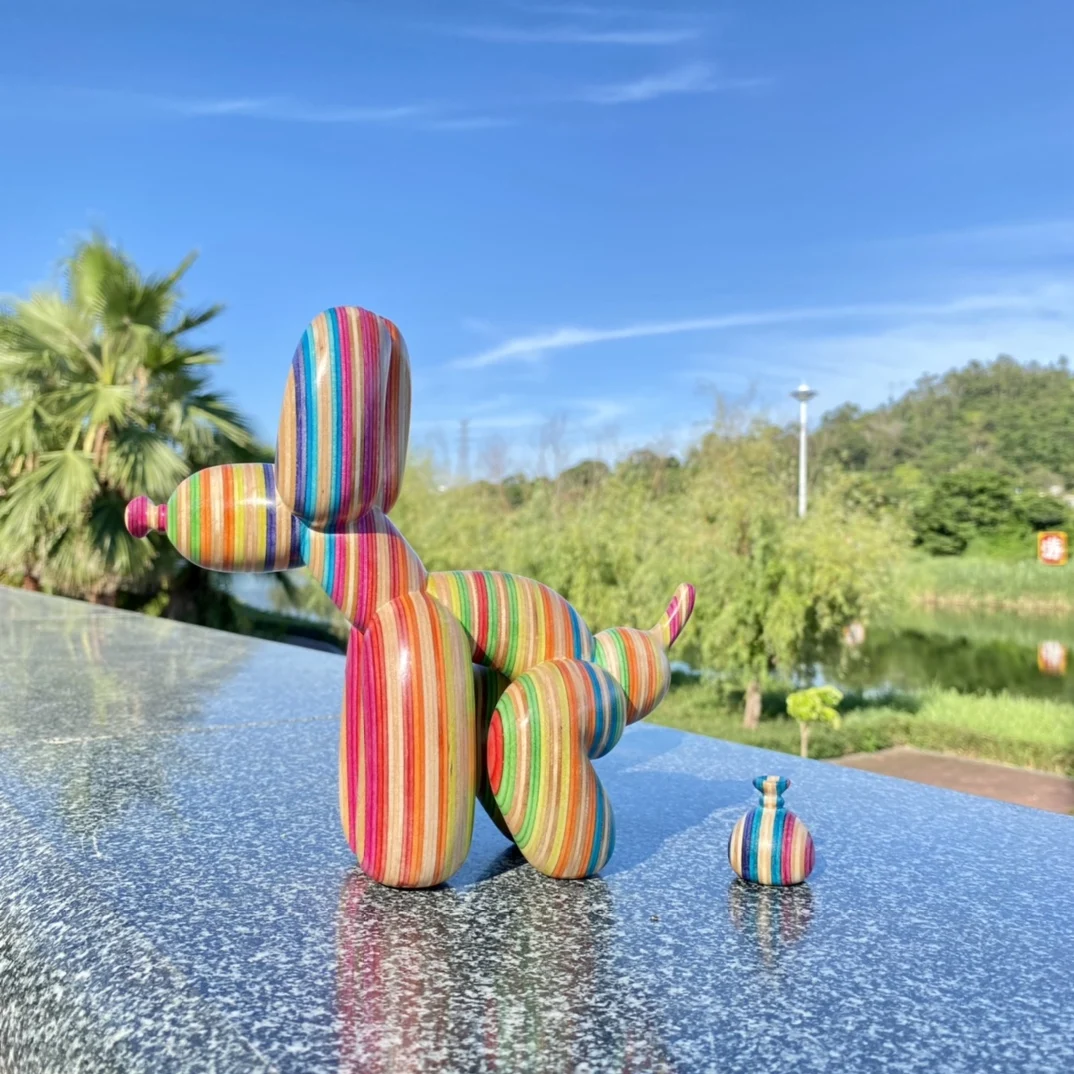 Skateboard In Legno Arcobaleno Colorato Woodworted Popekmighty Jaxx 23Cm Altezza Palloncino Cane Jeff Koons Palloncino Cane Bambola Di Legno