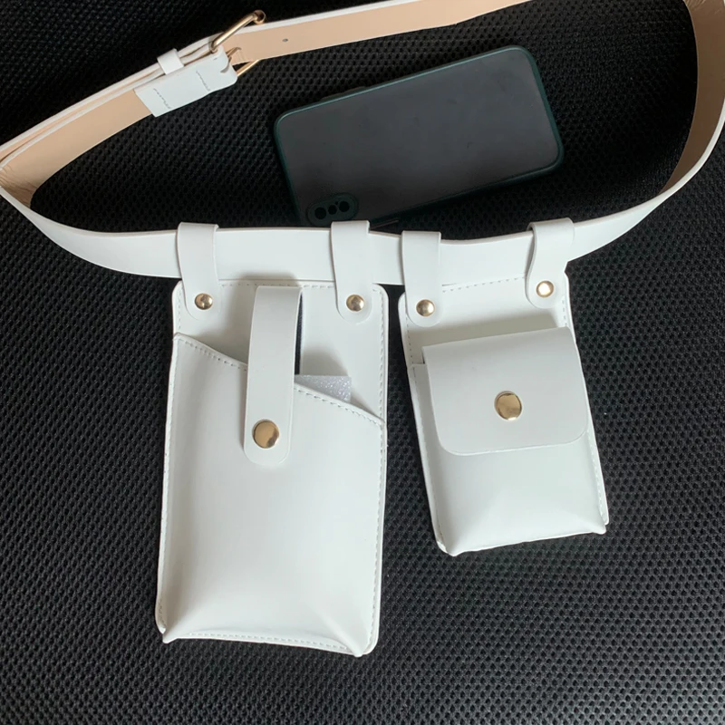 2 Piece Women's Belt Bag Luxury Designer Tactical Waist Bags Female Leather Flap Fanny Pack Shoulder Crossbody Chest Bag Purse