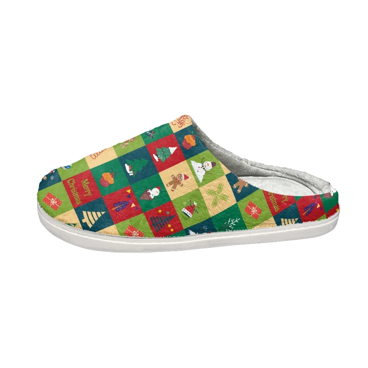 Fuzzy Slippers Cartoon Christmas Tree Gift Stitching Pattern Warm Cozy Durable Anti-slip Flannel Shoes Zapatillas De Mujer 2023