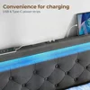Twin Bed Frame with LED Lights and Charging Station, Upholstered Bed with Drawers, Wooden Slats, Noise Free, Easy Assembly 4