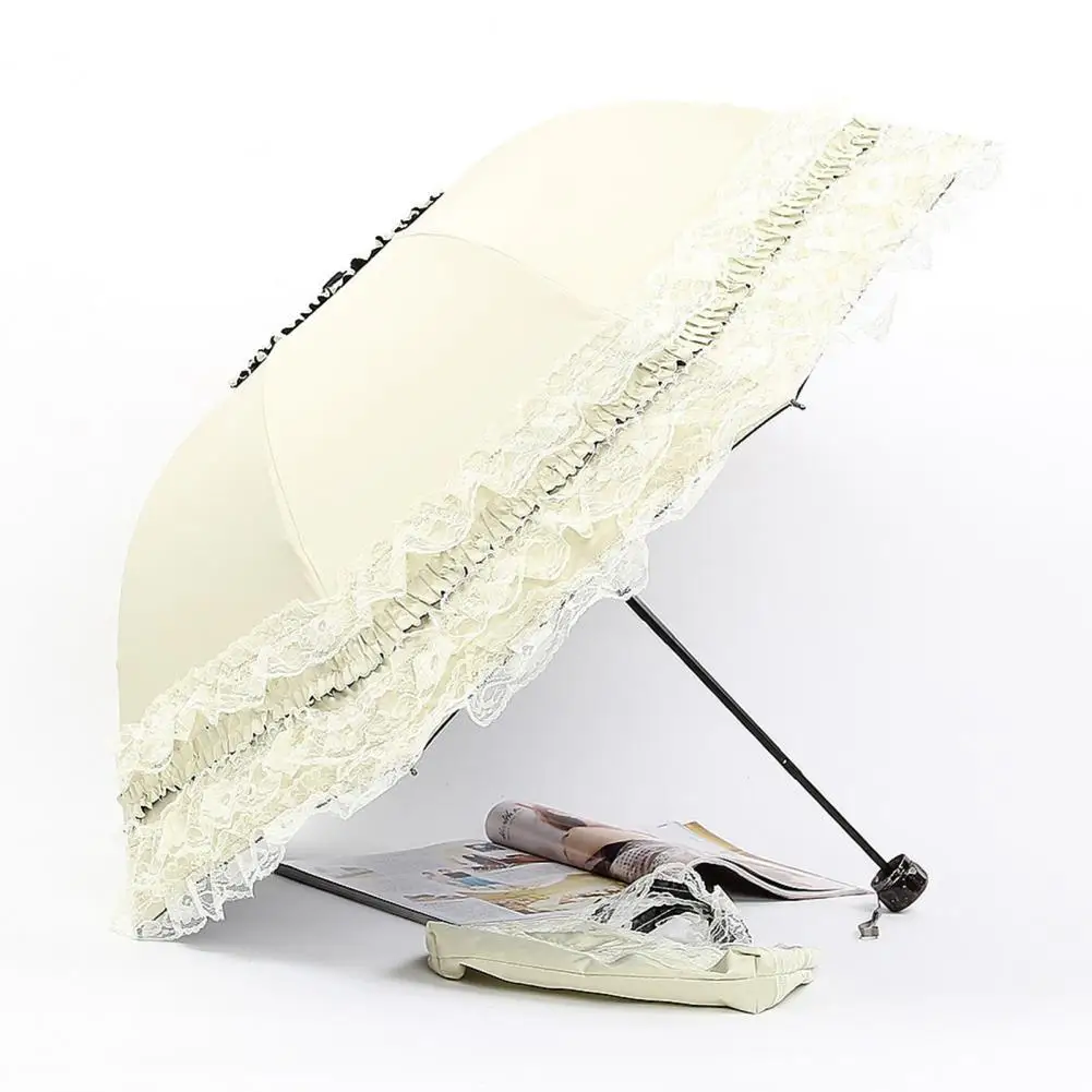Uv Protection Folding Umbrella Stylish Lace Folding Umbrella for Sun Protection Rain Lightweight Portable Parasol with Uv