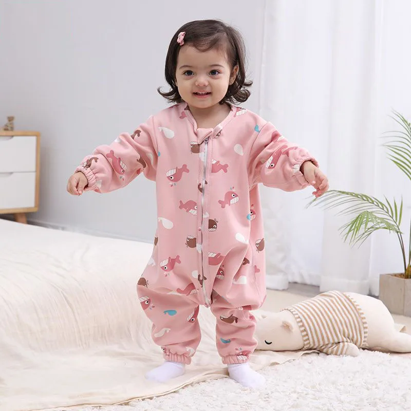 

Cartoon Style Children's Warm Sleeping Bag Autumn Winter Plush Thicken Jumpsuit Pajamas Boys Girls Split Leg Anti Kick Quilt