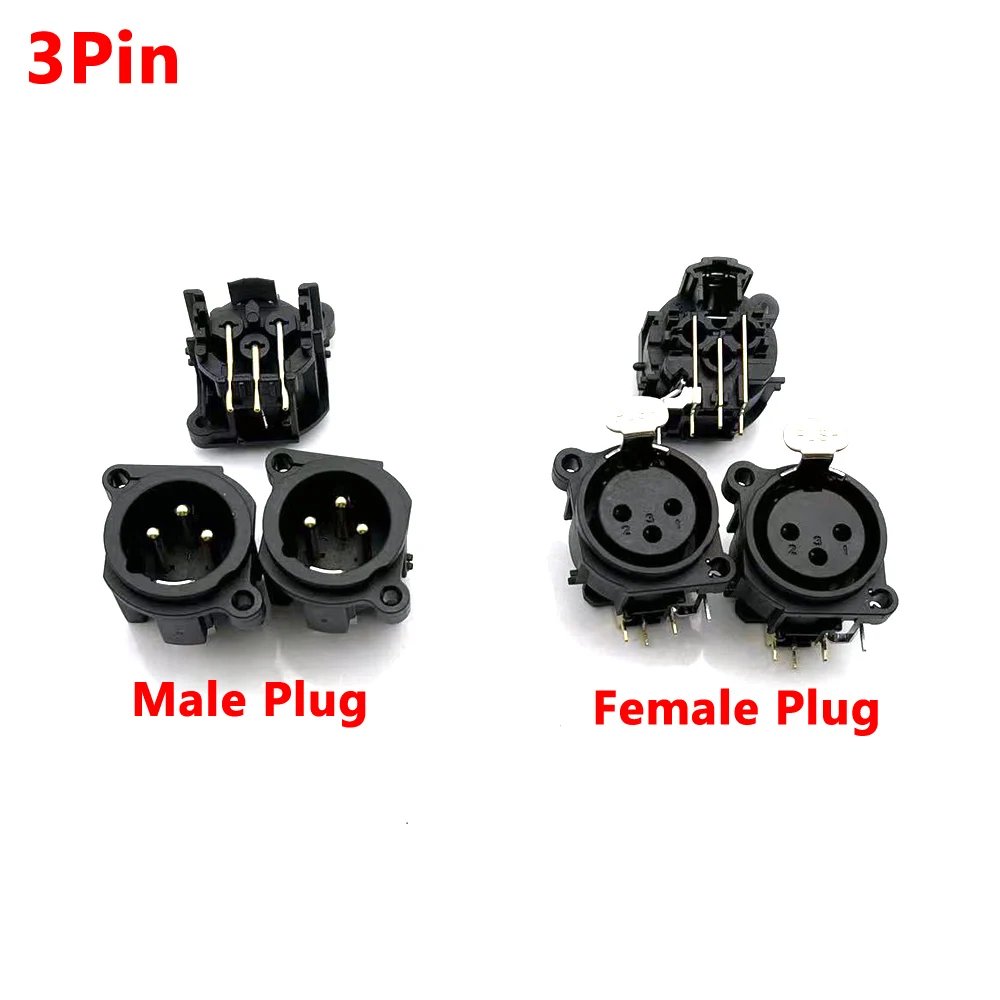 

100pcs XLR 3 Pin Male Female Socket bent needle Connector Square Shape PCB Panel Mount Chassis 180 Degrees XLR Adapter Connector