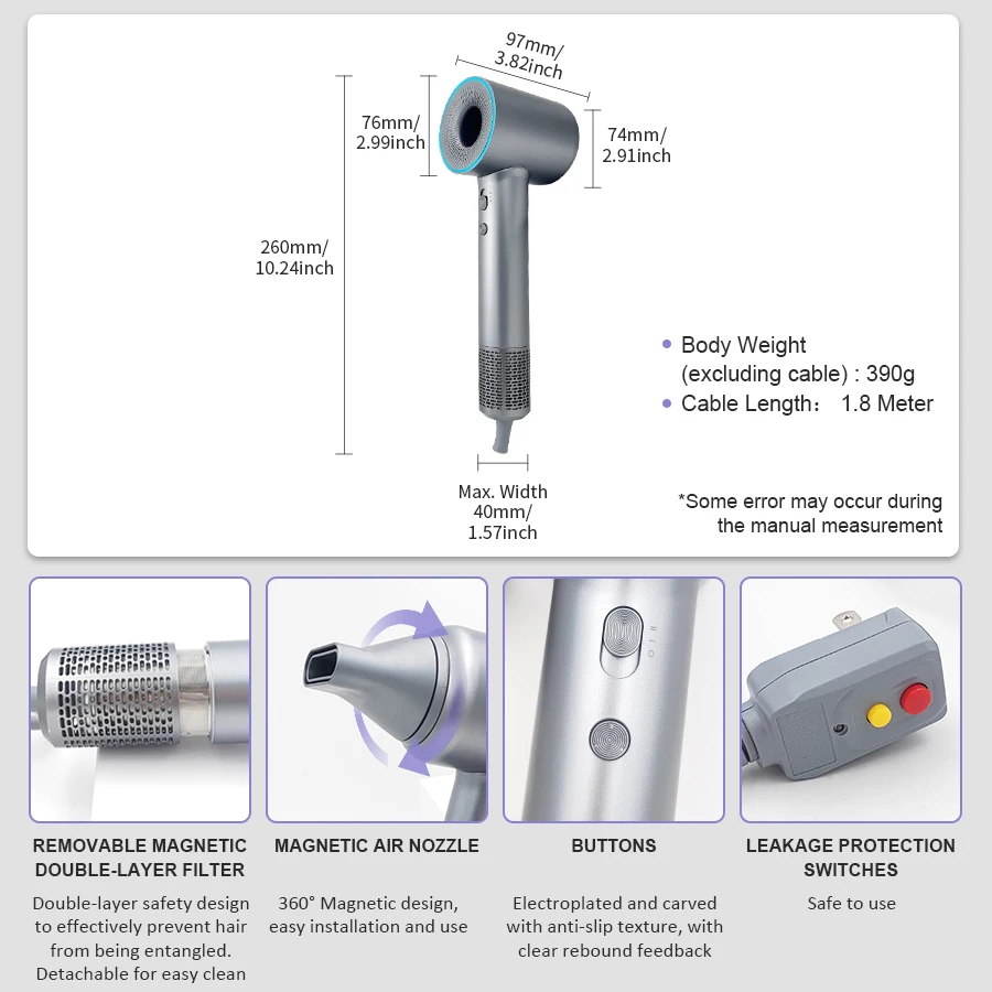 High Speed Hair Dryer 110000RPM 400 Million Negative Ionic Professional Hair Straightener Care for Home Travel Nozzle Blow Dryer 6