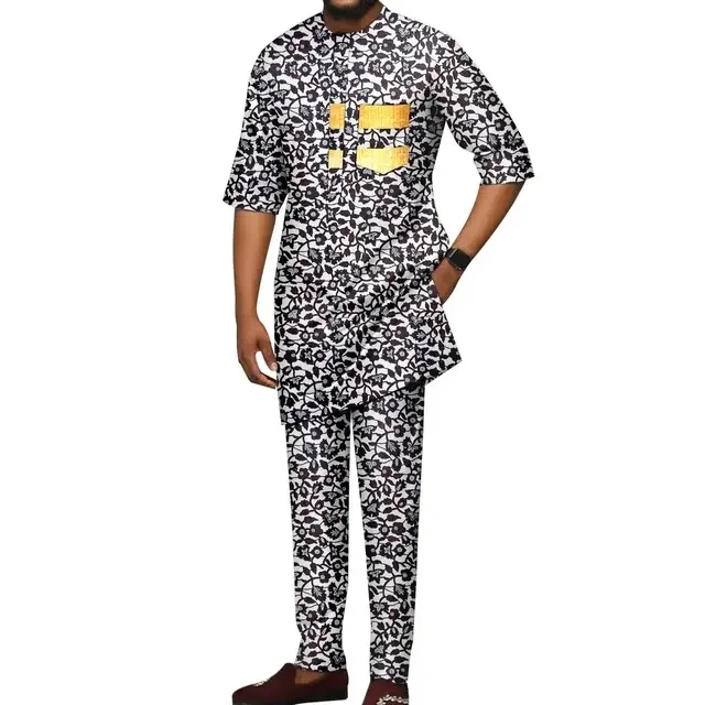 Africano Maschile Set Da 2 Pezzi Abbigliamento Formale Maschile Dashiki Tradizionale Abito Tribale Per Le Attività Di Matrimonio Per Feste Abbigliamento Da Gentiluomini (Color : 1, Size : S