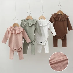 Ensembles de vêtements en coton pour bébés filles de 6 à 18 mois, 3 pièces, body pantalon, col, bavoirs, mode, tenue de printemps 