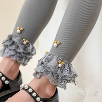 Mickey Beads Leggings Princess Soft Girls Skinny Leggings Candy Color Lace Ruffles for Baby Girl Kids Children Costume Pants 2