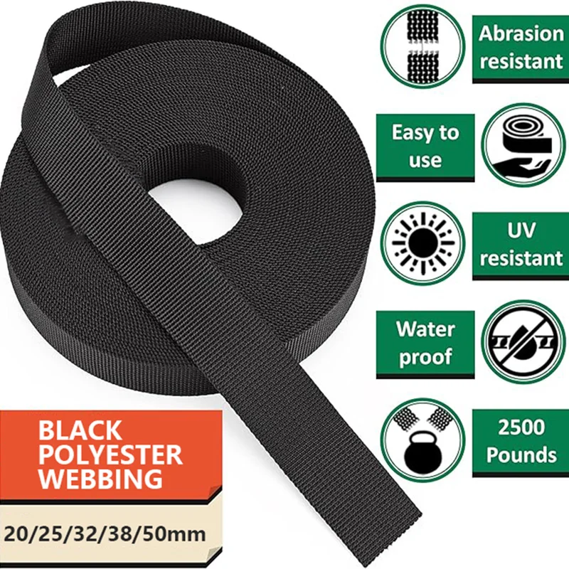 10m Black Nylon Webbing Tape