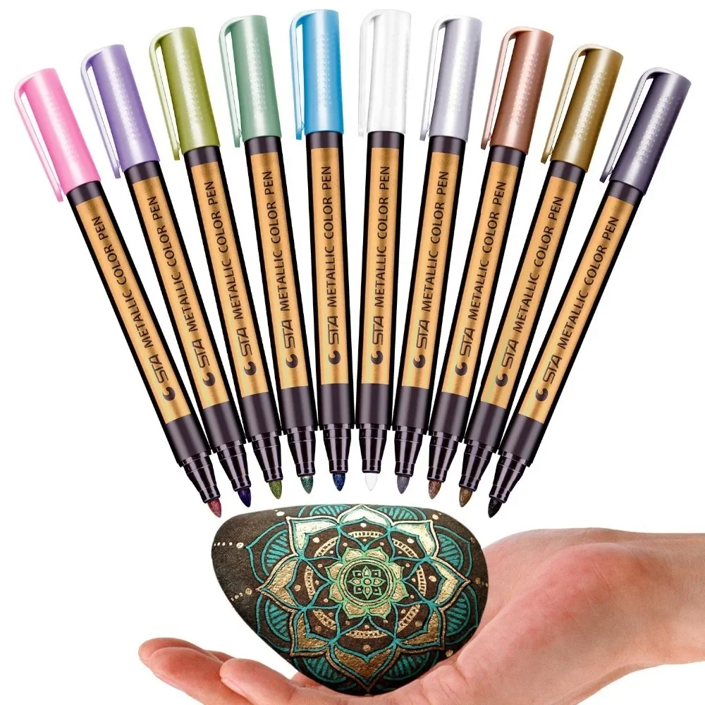 STA Metallic Marker Pens 10 Colors Stone Painting Medium Point Metallic  Color Drawing on Ceramic Glass Plastic Scrapbooking - AliExpress