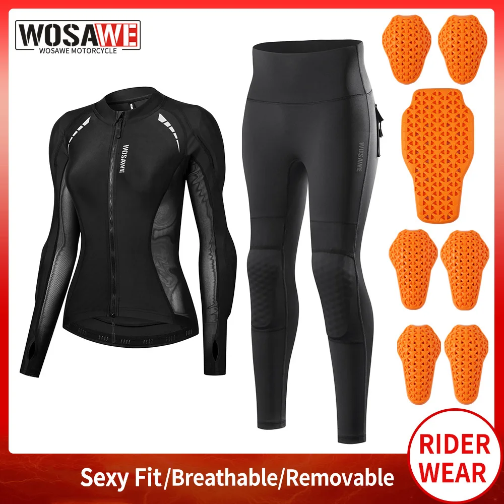 Women Motorcycle Jacket and Pants Set WOSAWE Removable Pads Summer Breathable