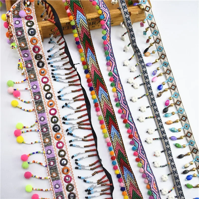 1Yards Silk Tassel Fringe Trim Tassel Lace Ribbon Pompom Trim Fabric
