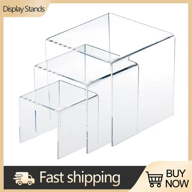3pcs/set Acrylic Clear Display Stands Showcase Jewelry Makeup Holder Doll Cosmetics Rack Trapezoidal Cake Display Stand Rack