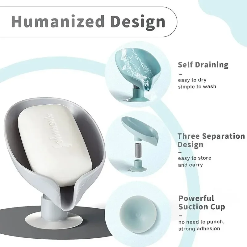 2pcs Drain Soap Holder Leaf Shape Soap Box Suction Cup Tray Drying Rack for Shower Sponge Container Kitchen Bathroom Accessories 4