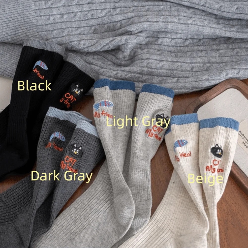 Breathable Cartoon Cat Mid Tube Socks for Men Women