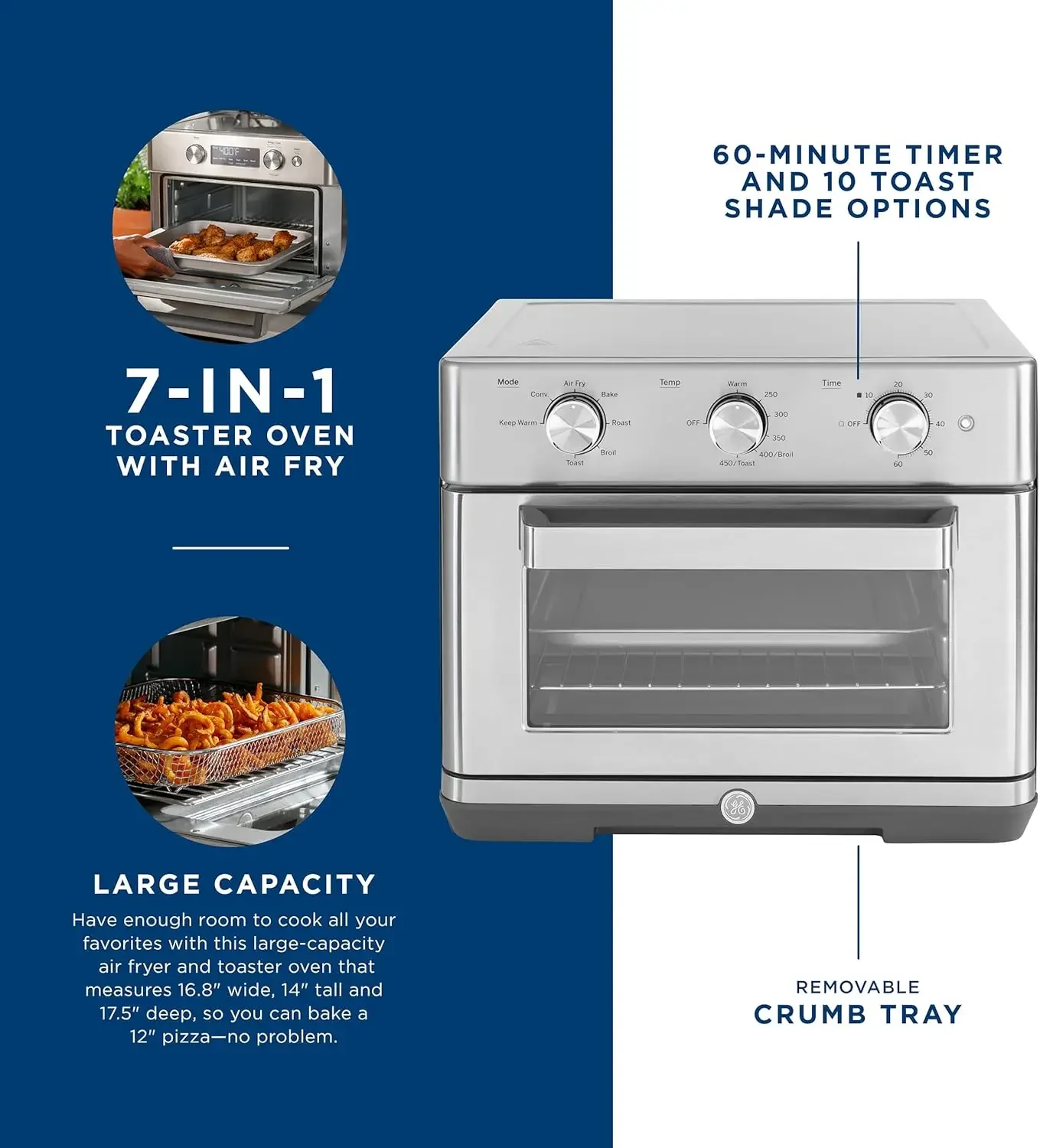 Mechanical Air Fryer Toaster Oven + Accessory Set Convection Toaster with 7 Cook Modes Large Capacity Oven-Fits 12"