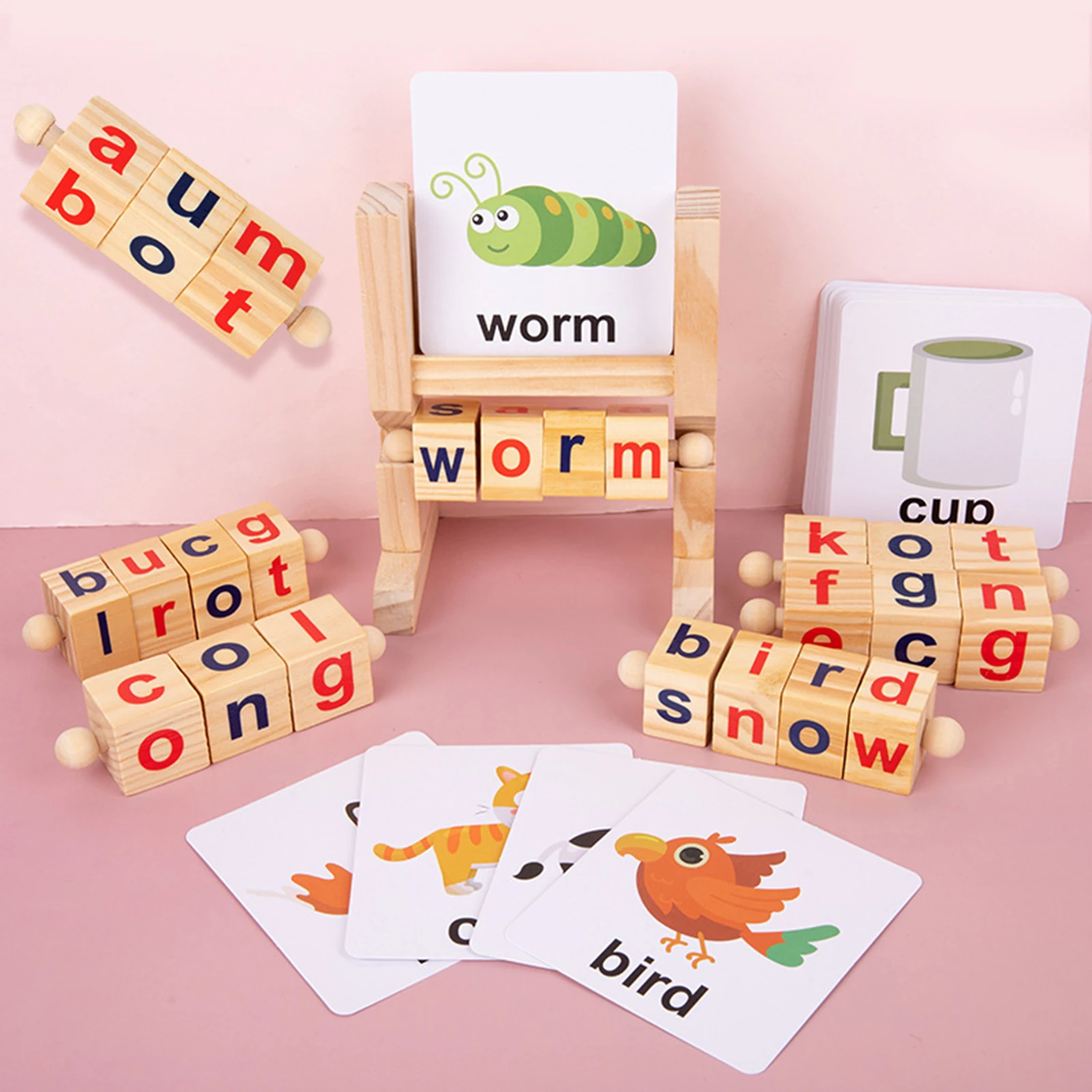 

Wooden Montessori Toys Spinning Alphabet Reading Blocks Learning Word Memory Rack Rotating Letter Puzzle Game Kids Birthday Gift