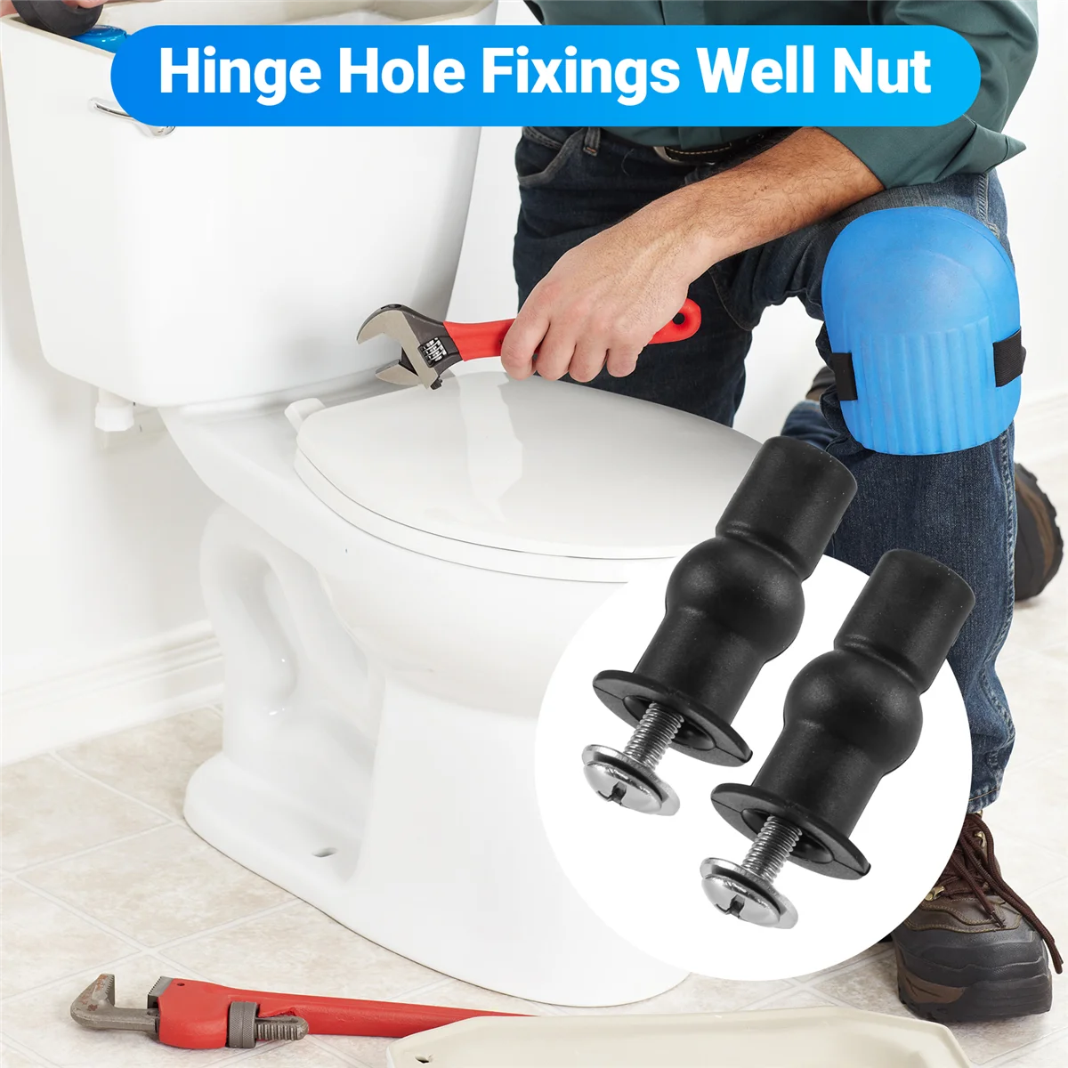 Toilet Seat TOP FIX Seat Hinge Hole Fixings Well Nut Screw Rubber Back to Wall Pair 6