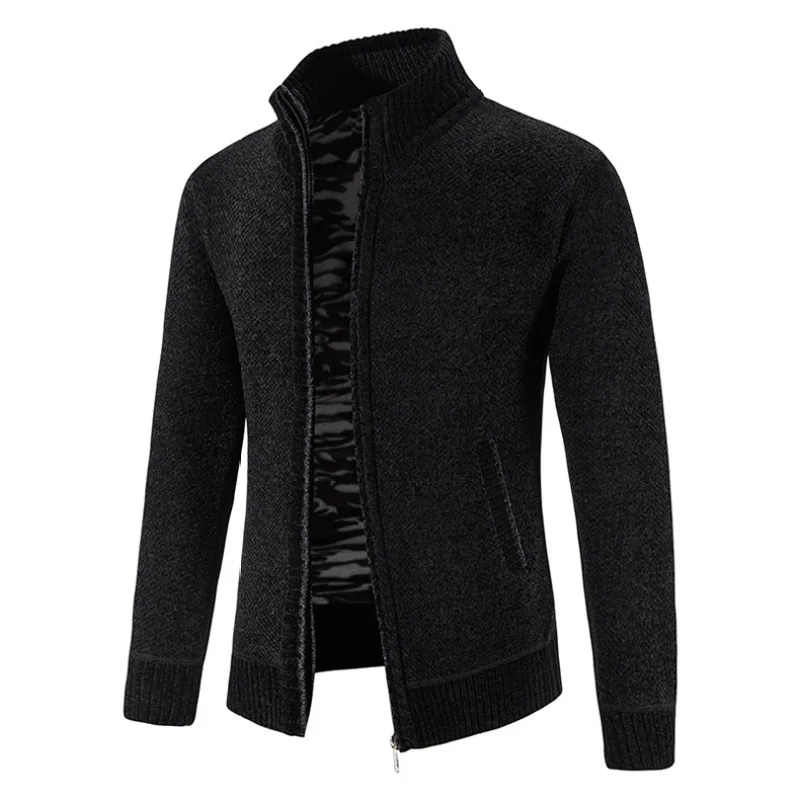 2023 Autumn/Winter Knitted Cardigan Men's Outerwear Stand up Neck Zipper Long Sleeve Coat Jacket Loose Relaxed Sweater 2