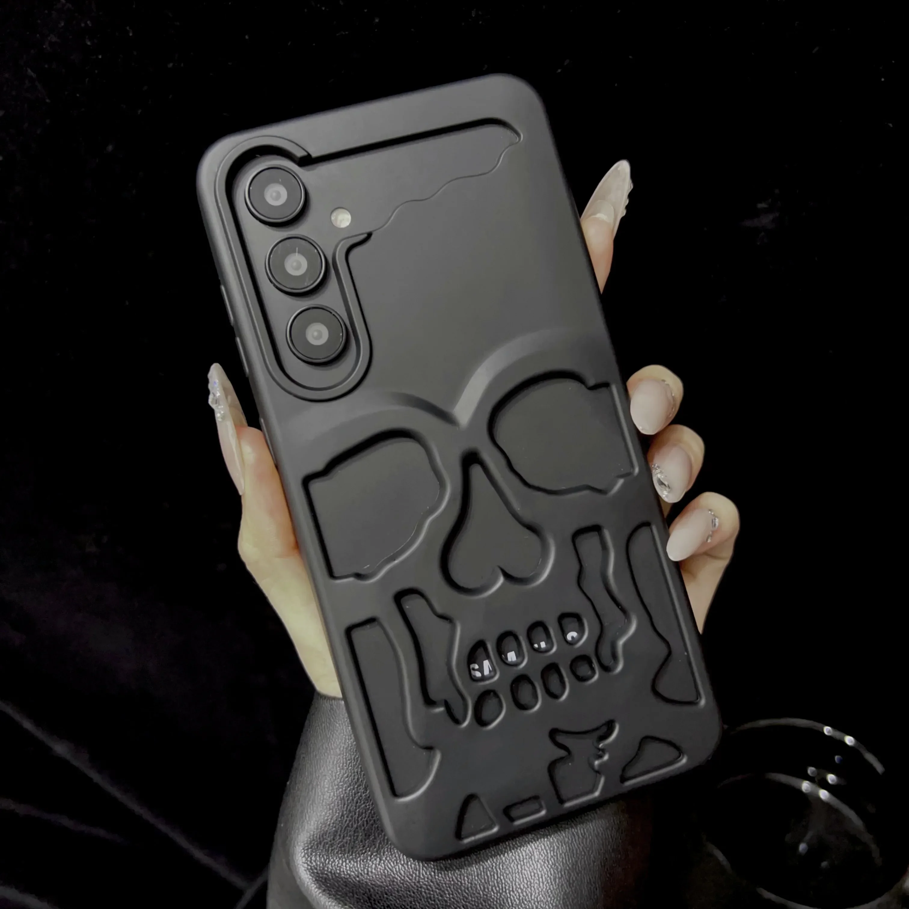 Luxury Matte Cool Hollow Skull Anime Phone Case - Heat Dissipation & Shockproof Hard Cover