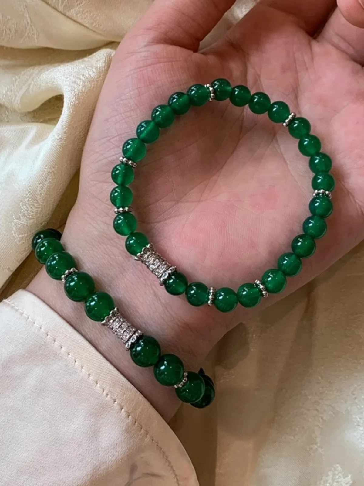 New Chinese Green Agate Chalcedony Beaded Bracelet Girls 2024 New Light Luxury Niche Exquisite String Bracelets